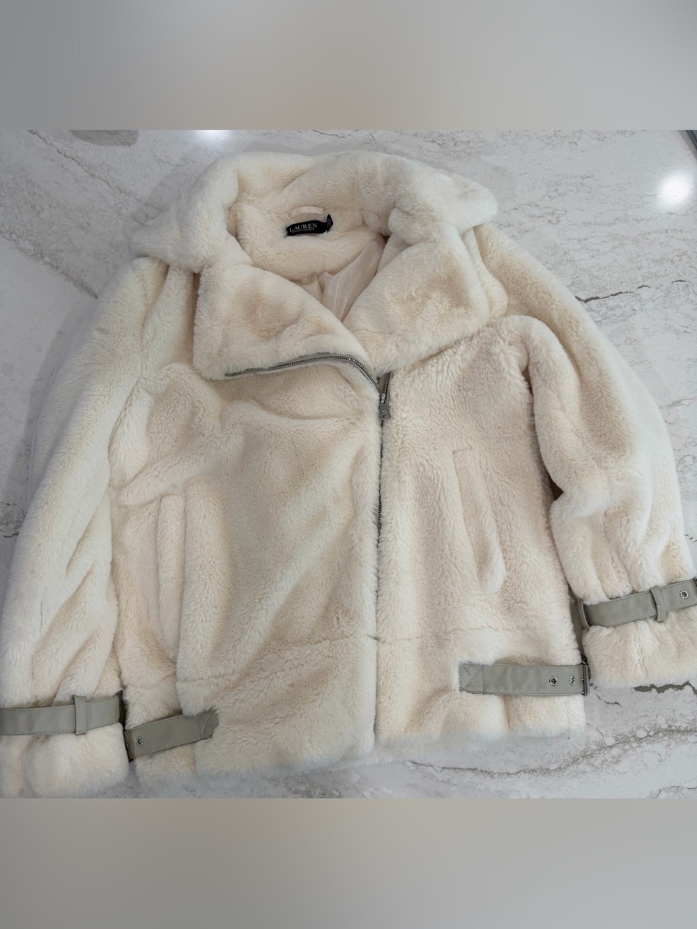 Ralph Lauren Cream Faux fur Zip Jacket - Picture 2 of 5